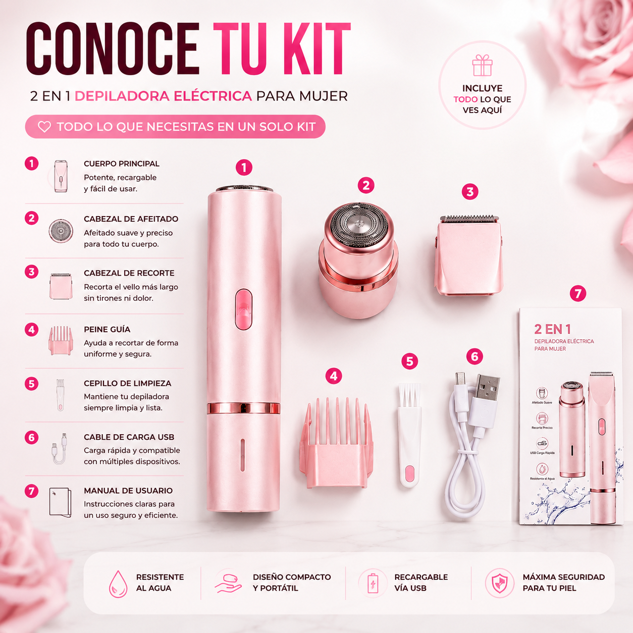 Dual-Head Shave™, Depiladora Femenina Automática de Doble Cabezal 2 en 1 🌺