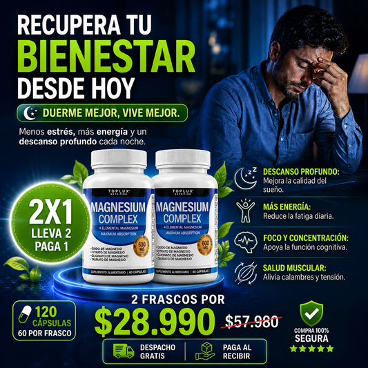 🔥 2x1 Magnesium Complex 600 mg 🔥 Menos Estrés, Más Energía y Tu Bienestar al Doble.