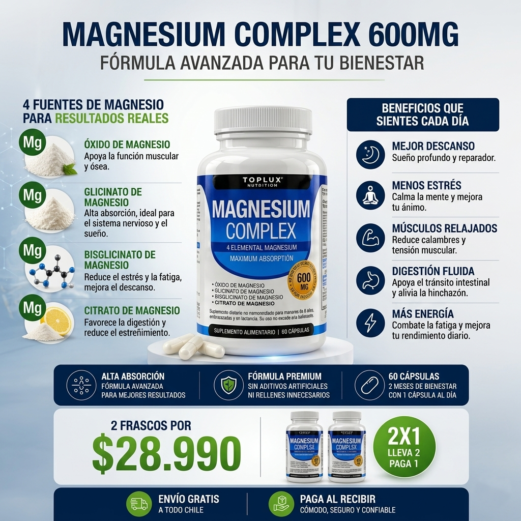 🔥 2x1 Magnesium Complex 600 mg 🔥 Menos Estrés, Más Energía y Tu Bienestar al Doble.
